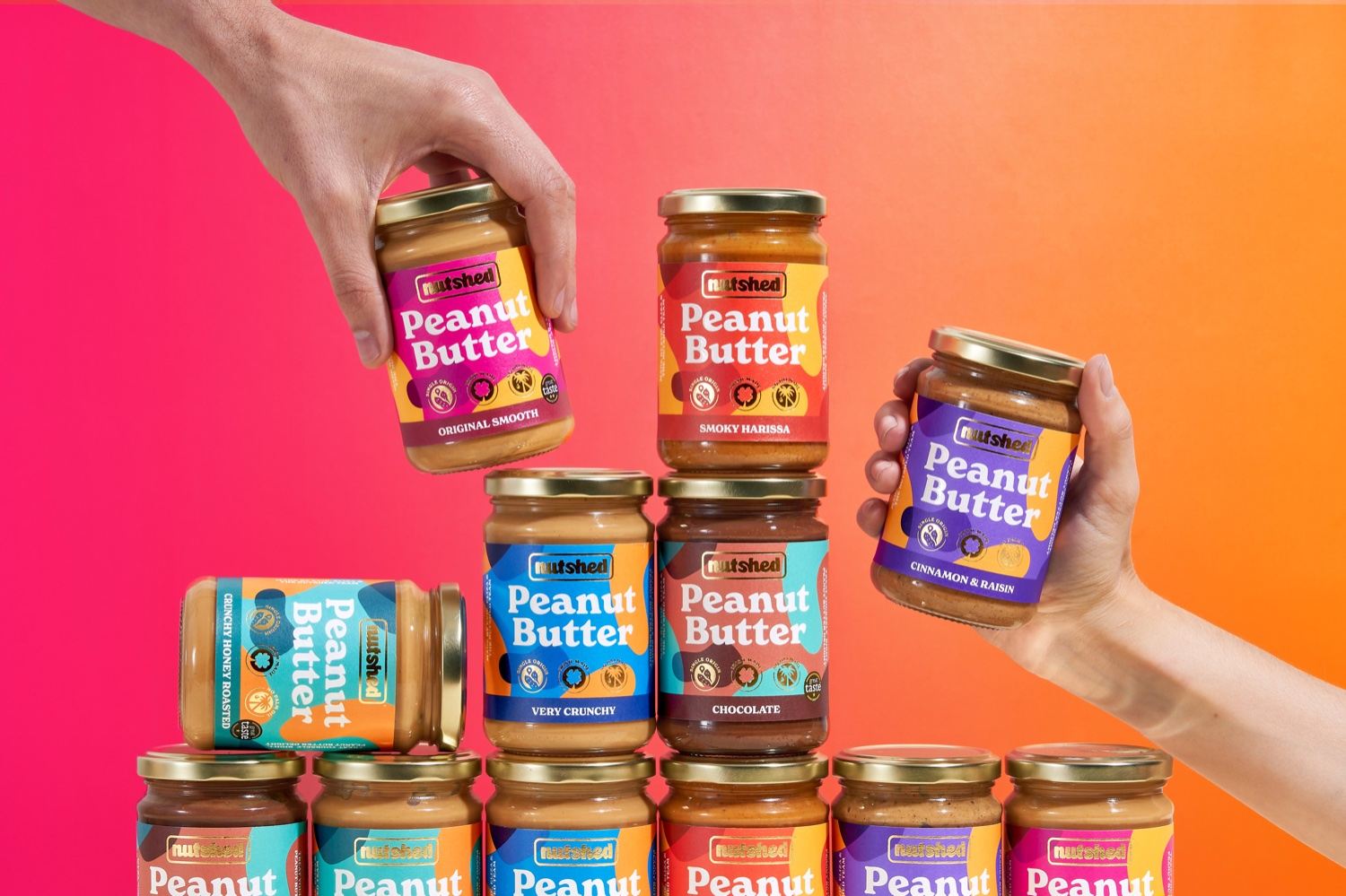 Invade Design Helps Nutshed Take Over The Nut Butter Space With Bright Colors and Custom Type