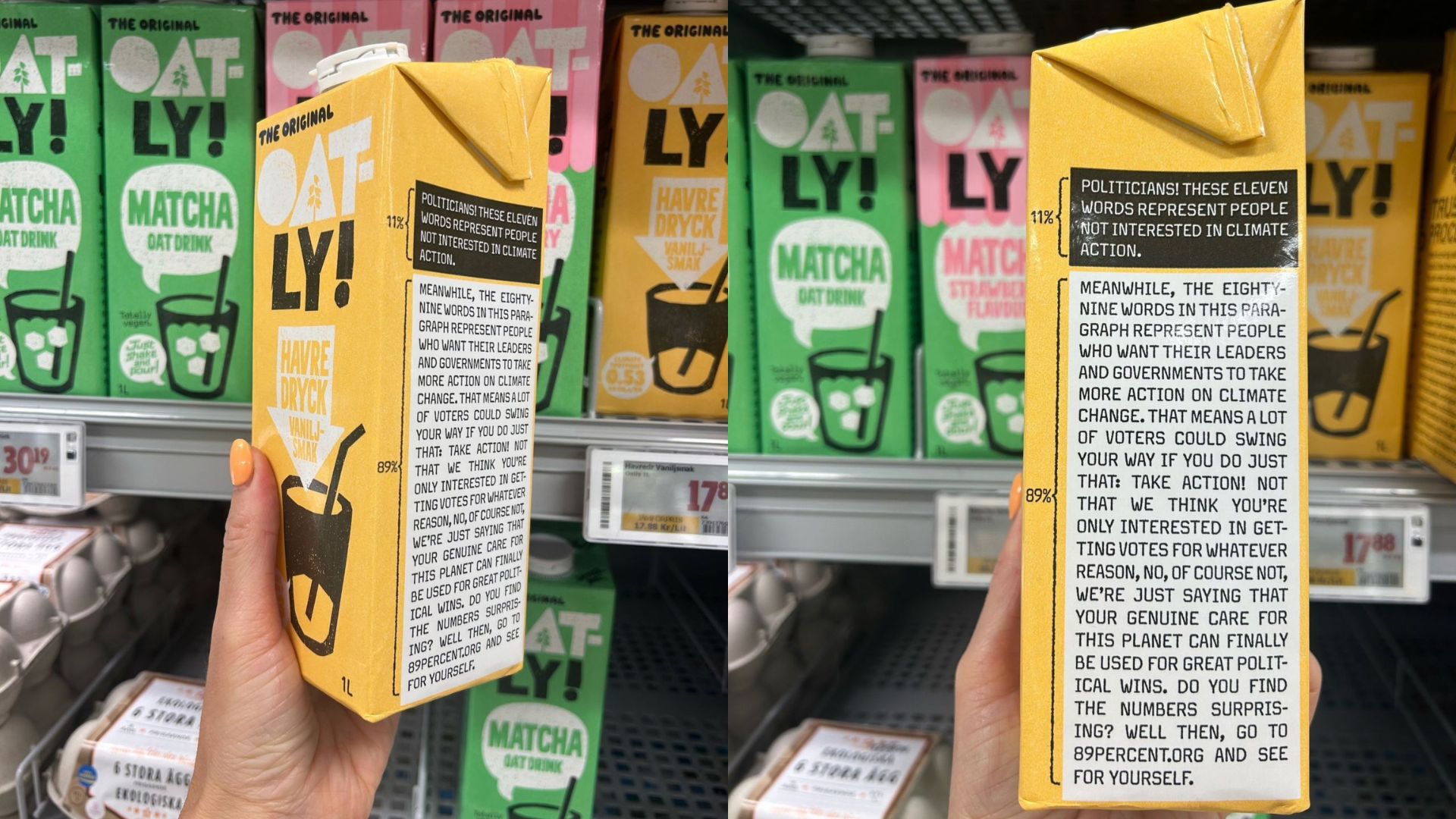Oatly Calls On Politicans To Address Climate Change On Its Packaging